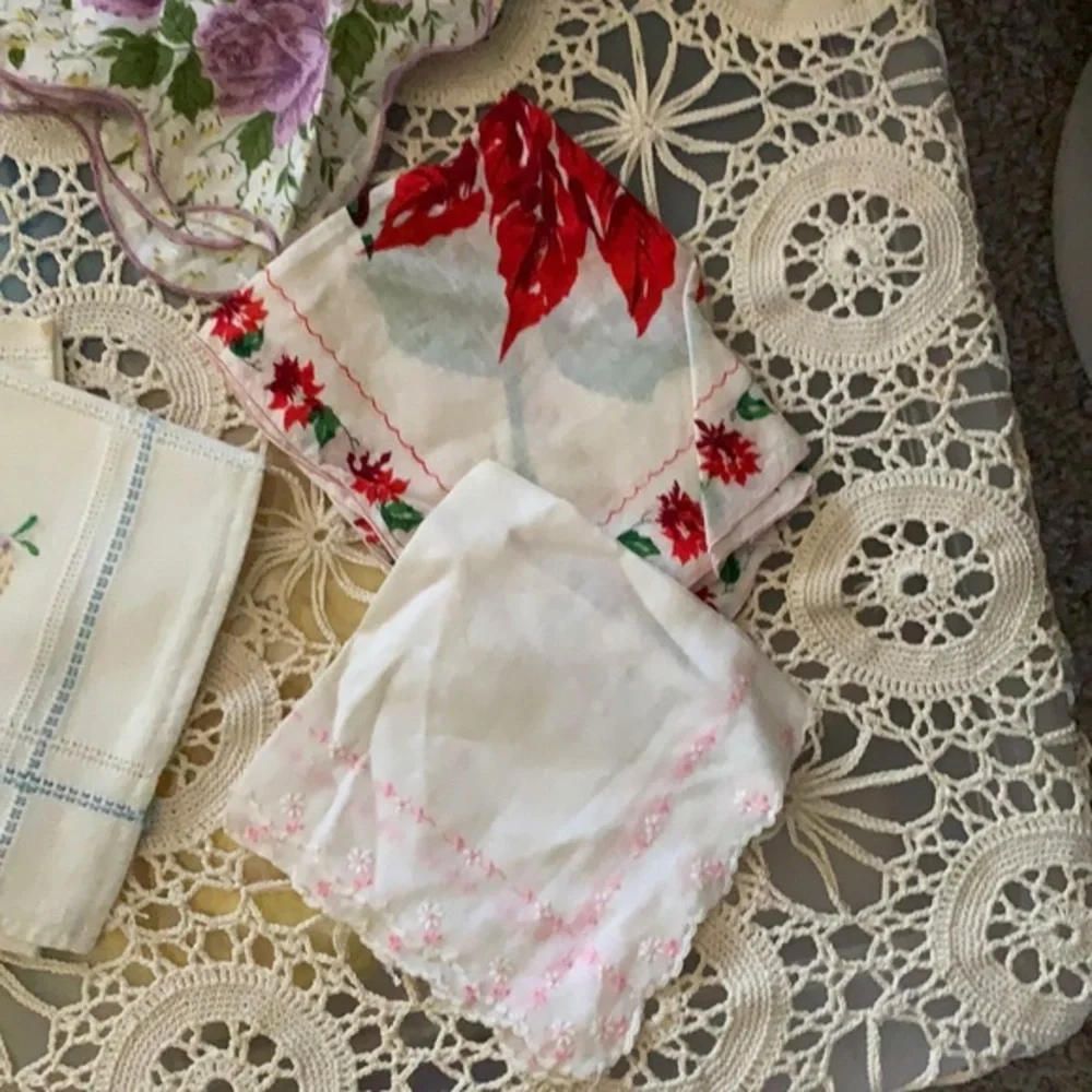 Vintage Handkerchiefs Lot of 9  light stains